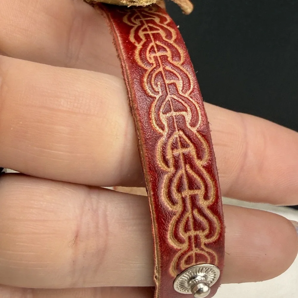 Vintage‎ Bracelet Leather Flower Handcrafted Spring 6.5